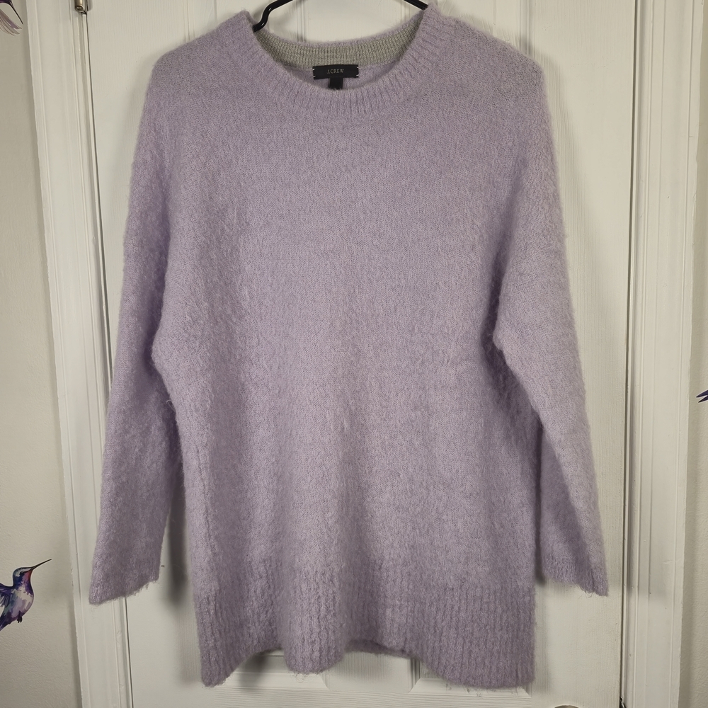 J.Crew Alpaca Blend Lilac Fuzzy Crewneck Sweater L Oversized Cozy Minimal